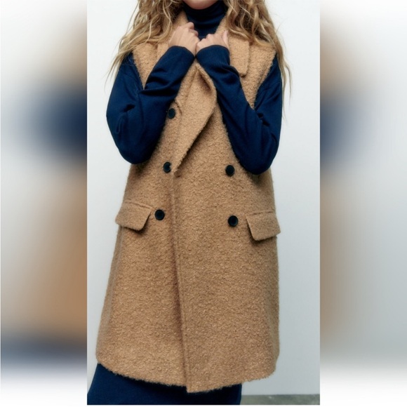 ZARA BOUCLE LONG VEST COAT New with tag - Picture 3 of 8